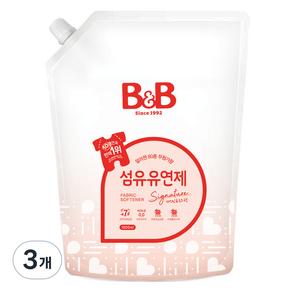 비앤비 비자극 유아 섬유유연제 시그니처 알러젠프리 자스민앤로즈향 리필형, 3개, 1.5L