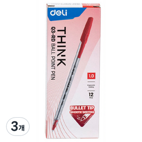 델리 사무용 유성 볼펜 1.0mm EQ3 12p