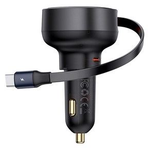 베이스어스 릴타입 차량용 고속 충전기 60W C포트 + C타입 릴케이블, C00057802111-00, Black