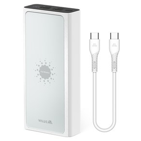 밸류엠 고속 무선충전 PD 보조배터리 22.5W 20000mAh C타입 + C to C 케이블 + 흡착패드, 화이트, VM-PA20APQ15W