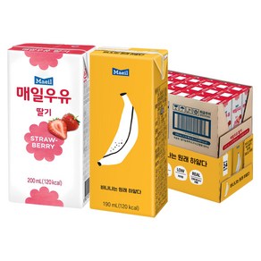 매일우유 멸균 딸기 200ml 24p + 바나나 190ml 24p, 1세트