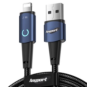 애니포트 문라이트 USB A to 8핀 12W 고속충전 케이블 AP-UTAM12W, 2m, 블루, 1개