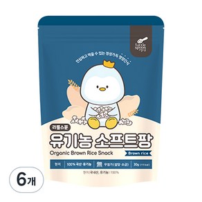 리틀스푼 유아용 유기농 소프트팡 쌀과자 30g, 6개, 현미맛