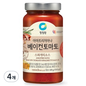 청정원 아마트리치아나 베이컨 토마토 스파게티소스, 600g, 4개