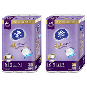 빈다 4D Deluxe 엠보싱 4겹 천연펄프 고급롤화장지, 23m, 30롤, 2개