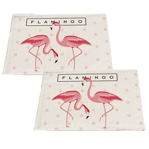 아리코 Flamingo 면화 테이블 식탁매트 2p, 핑크 도트 플라밍고, 32 x 42 cm