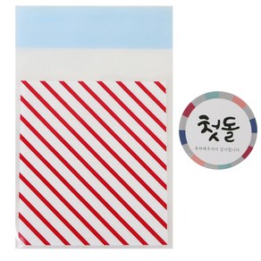 황씨네도시락 접착 스트라이프 봉투 레드 50p + 첫돌 스티커 전통 50p, 1세트