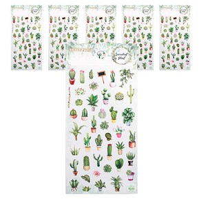 쁘띠팬시 Succulent Plant 스티커 DA5482, 혼합 색상, 6개