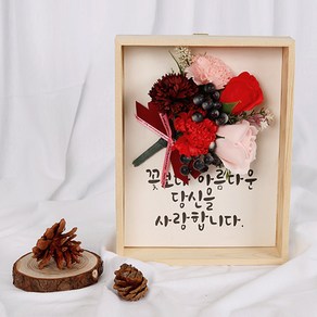비누꽃 카네이션 우드 액자 대, 레드, 1개