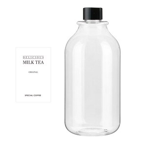 ARB1000 투명 페트병 1000ml + 검정캡 + 스티커 심플영문밀크티L, 10세트