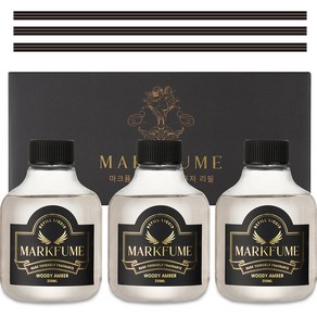 마크퓸 골드에디션 대용량 디퓨저 리필 3p + 리드 스틱 3p 세트, 우디앰버, 1세트, 250ml