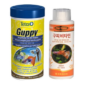 수아쿠아 테트라 구피 푸드 사료 대 + 원터치 구피 비타민 250ml, 1세트