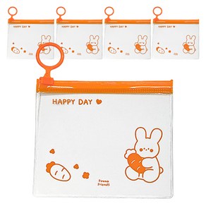 도나와친구들 pvc 슬라이드 투명 고리 지퍼백 12 x 10 cm, HAPPY DAY 당근 순면 오렌지, 5개