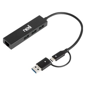 넥시 USB3.0 3포트 허브 + 기가비트 랜카드 NX-U3130-3PHL, 블랙, 1개