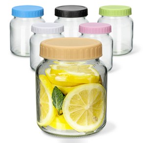 미르 실리콘링 플라스틱 뚜껑 유리병 원형 320ml x 6종 세트 YS375, 1세트