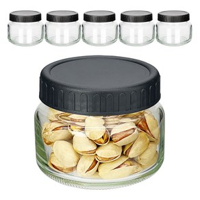 미르 실리콘링 플라스틱 뚜껑 원형 유리병 LOW-SG190 블랙, 6개, 190ml