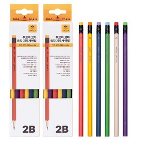 투코비 코마 육각 연필 2B TC-P15 6종 x 2p 세트, 혼합색상, 2세트