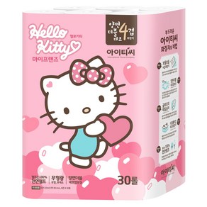 ITC 헬로키티 마이프렌즈 양면 더블 데코 천연펄프 4겹 롤 화장지, 25m, 30개입, 1개