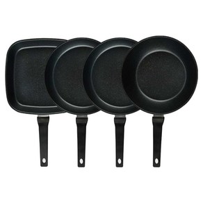 퀸센스 디너 후라이팬 세트 4개, 브라운, 1세트, 사각팬 27cm + 후라이팬 28cm 2p + 궁중팬 28cm