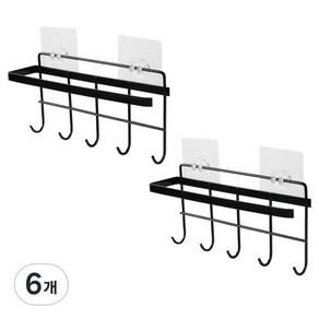 더벨라 무타공 틈새 선반 타올 행거 5구 후크걸이, 블랙, 6개