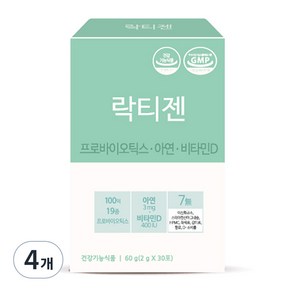 락티젠 프로바이오틱스 아연 비타민D 유산균 30p, 60g, 4개