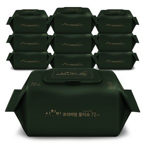 시치미 쓱 그린 초순수 저자극 프리미엄 아기물티슈 캡형, 80g, 72매, 10개