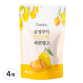 Faiday 페어데이 공정무역 바른 건망고 망고100%, 150g, 4개