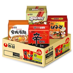 농심 신라면 120g x 5p + 안성탕면 125g x 5p + 얼큰 너구리 120g x 5p + 짜파게티 140g x 5p, 20개