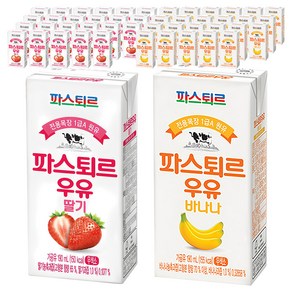 파스퇴르 우유 바나나 190ml 24p + 딸기 190ml 24p, 1세트