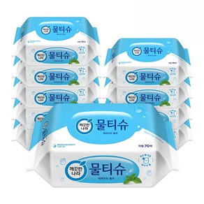 깨끗한나라 페퍼민트 블루 물티슈 리필형, 70매, 10개