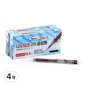 자바펜 핀타입 나노3겔 3색 중성펜 0.3mm 12p, 투명, 4개