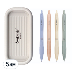 자바펜 제트라인 비즈 빈티지 볼펜 0.5mm 4종 + 소울메이트 펜트레이 세트, 블루, 올리브, 피치, 옐로우(볼펜), 베이지(펜트레이), 5세트