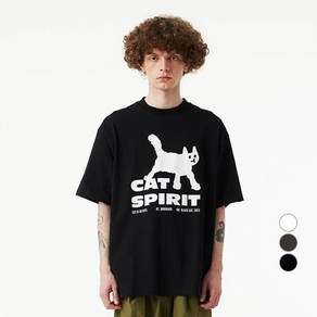 어반에이지 남녀공용 Cat Spirit 오버핏 면 반팔 티셔츠