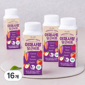 비락 유기가공식품 인증 야채사랑 당근비트, 180ml, 16개