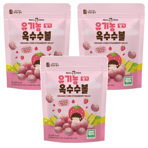 맛있는풍경 유아용 유기농 옥수수볼 딸기, 25g, 3개