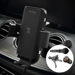 더존 차량용 15W 듀얼코일 FOD센서 고속 무선충전 거치대 TZ-C100S + USB 시거잭, 혼합색상