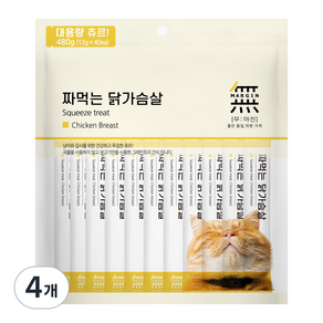 바우와우 짜먹는 고양이 간식, 닭가슴살, 480g, 4개