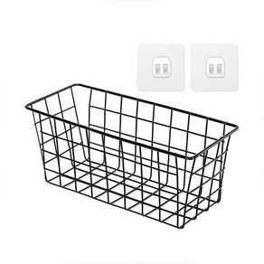 메오 벽부착가능 철제수납 바스켓 + 후크걸이 2P 세트, 블랙, 1개