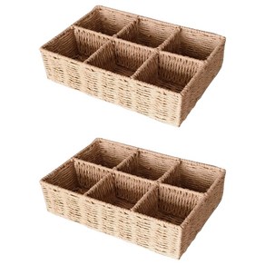 블럭마트 라탄 수납 바구니 6칸, 브라운, 2개
