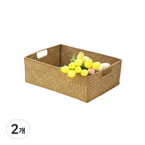 내일의공간 손잡이 사각 라탄 바구니 XS 27 x 20 x 8 cm, 네츄럴, 2개