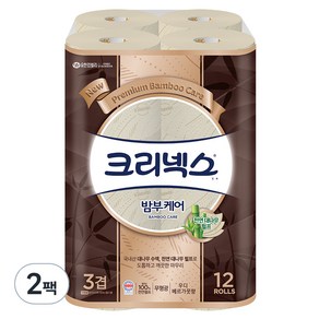 크리넥스 밤부케어 3겹 천연펄프 고급롤화장지, 25m, 12개입, 2개