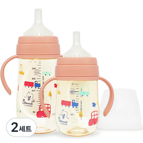 리틀밥독 유아용 PPSU 뛰뛰빵빵 빨대컵 트윈팩 180ml + 270ml 세트, 코랄핑크, 2세트