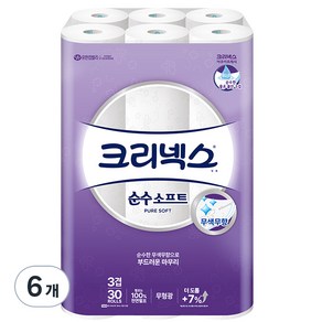 크리넥스 천연펄프 순수 3겹 소프트 롤화장지 27M, 30m, 30개입, 6개