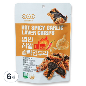 오희숙전통부각 명인 찹쌀 매운 갈릭 김부각, 40g, 6개