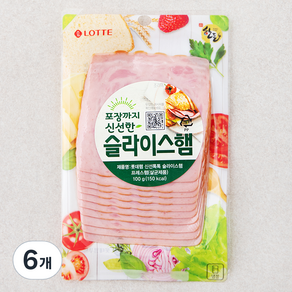 롯데햄 슬라이스햄 사각, 100g, 6개