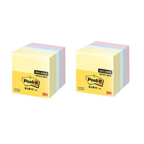 포스트잇 노트 알뜰팩 500p 76 x 76mm 654-5A, 노랑+애플민트+크림블루+러블리핑크, 2개