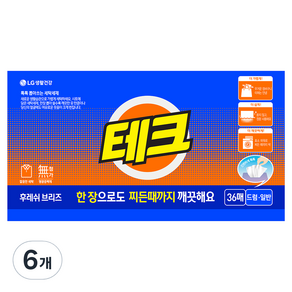 테크 간편 시트세제 후레쉬 브리즈, 36개입, 6개