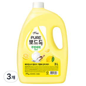 피죤퓨어 뽀드득 주방세제 레몬향, 3L, 3개