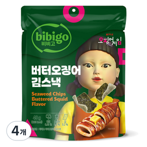 비비고 버터오징어 김스낵, 4개, 40g