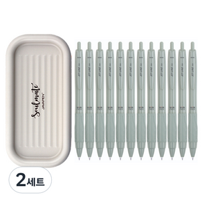 자바펜 제트라인 비즈 빈티지 볼펜 0.7mm 12p + 소울메이트 펜트레이 랜덤발송 세트, 올리브, 2세트